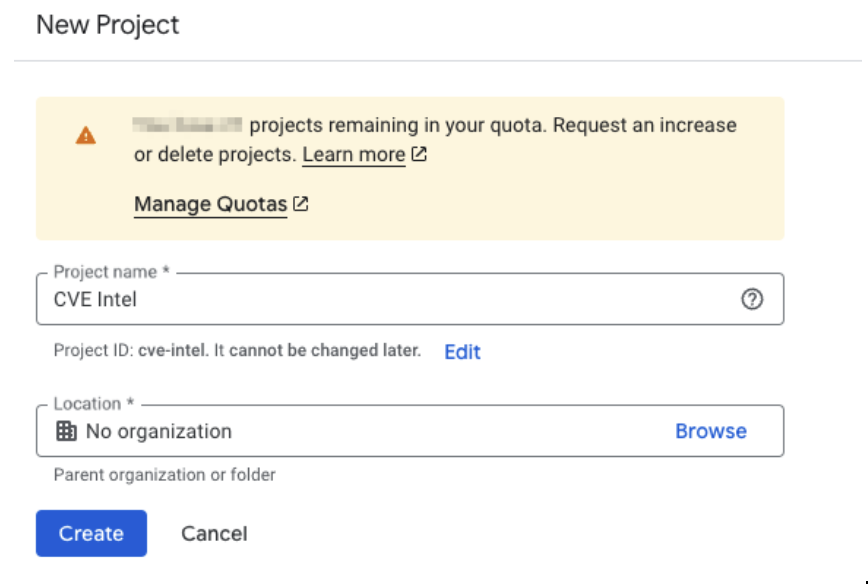 New project popup