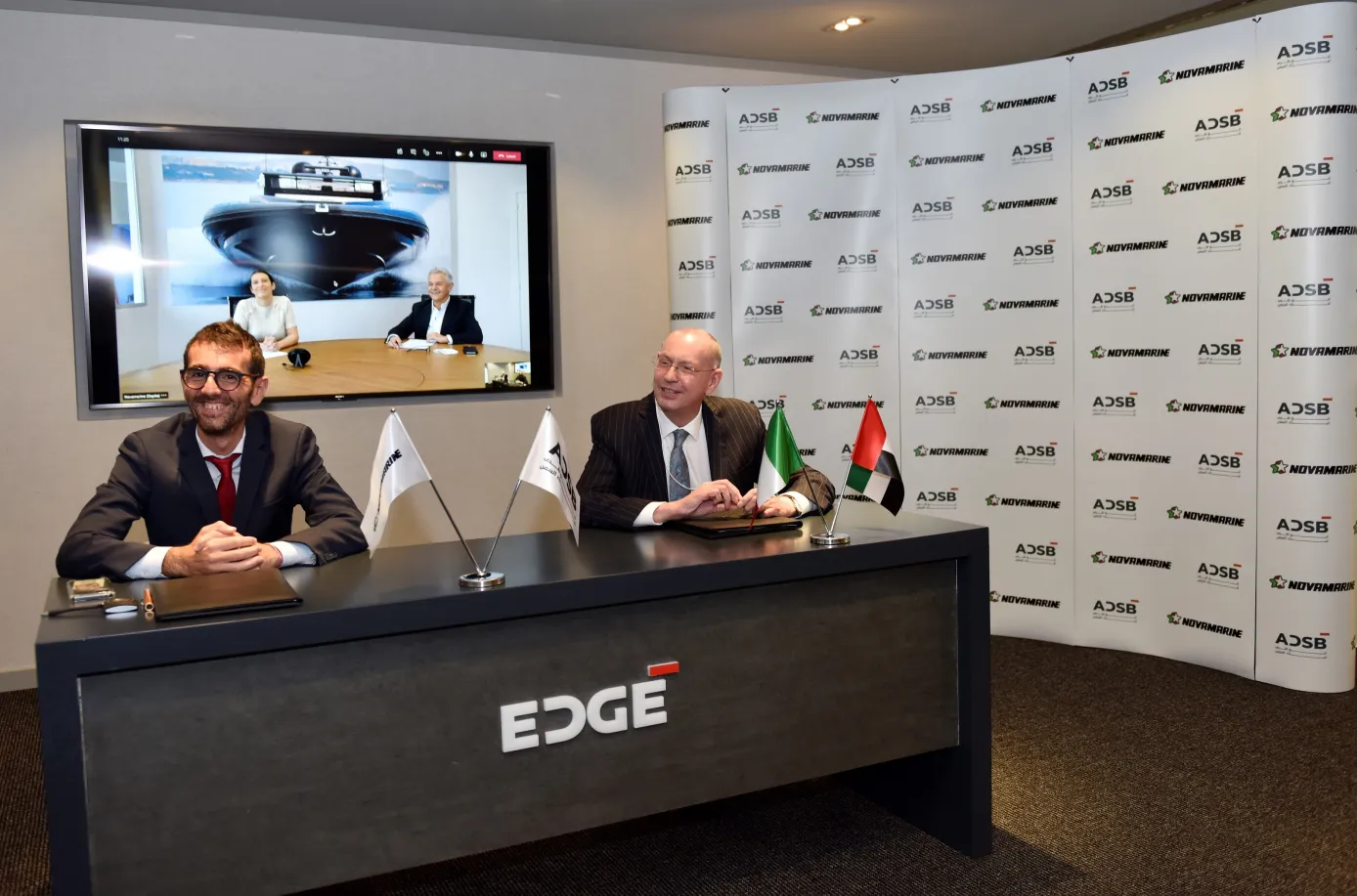 David Massey, CEO of ADSB, and Francesco Pirro, CEO of Novamarine, signed the strategic agreement