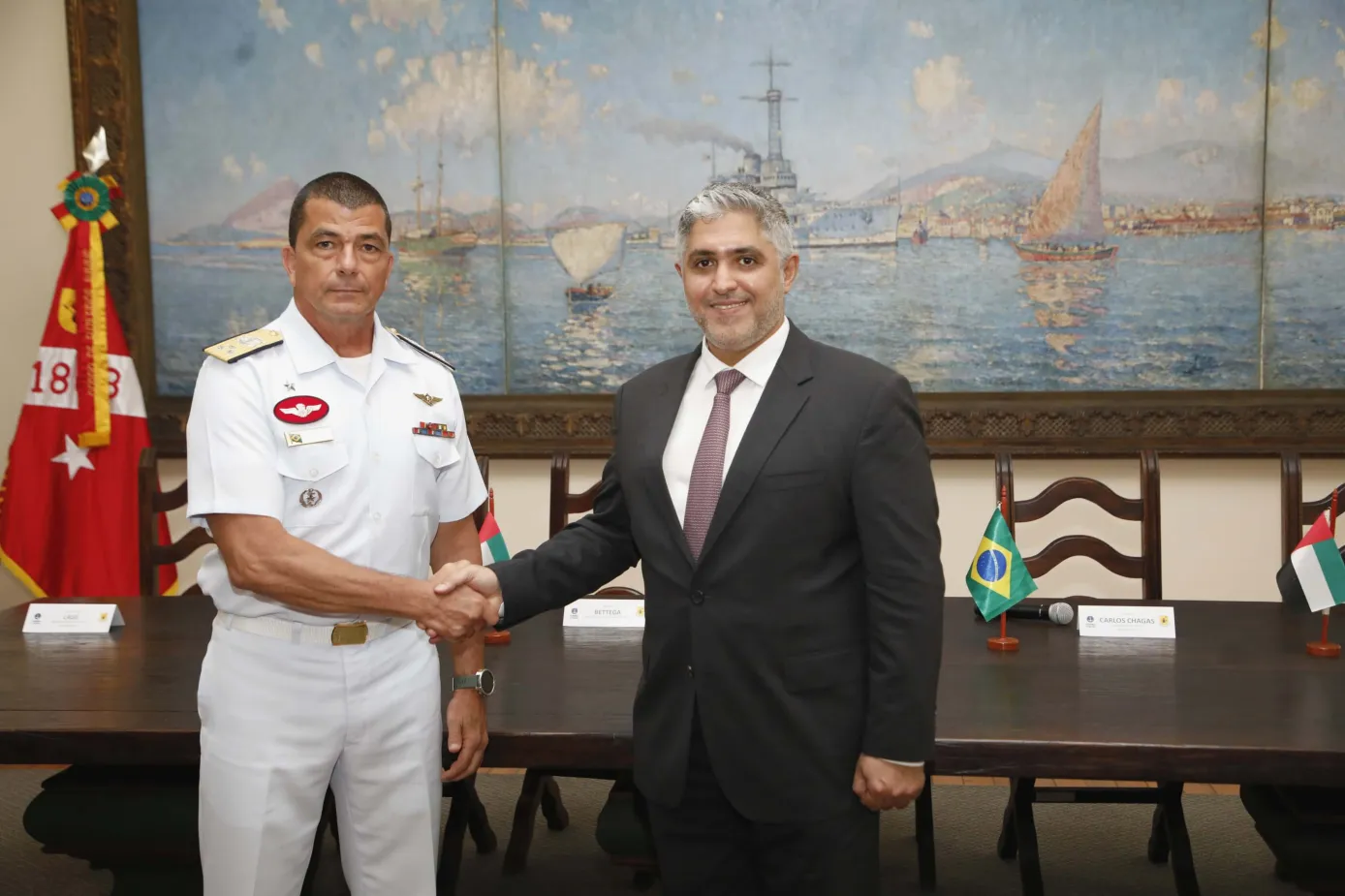 The strategic agreement between EDGE and the Brazilian Marine Corps was signed by Mansour AlMulla, EDGE Group Managing Director &amp; CEO, and Vice Admiral (Marine) Rogério Ramos Lage, Marine Corps Material Commander 