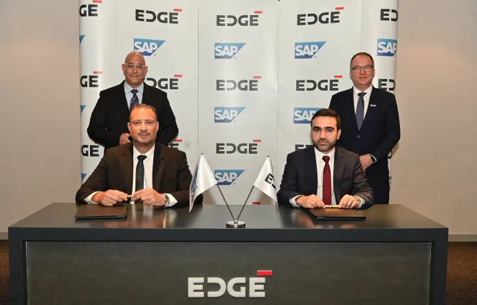 C_Reda Nidhakou, Vice President, Strategic Programs at EDGE and Zakaria Haltout, Managing Director of SAP United Arab Emirates (UAE), inks digital transformation agreement (1)